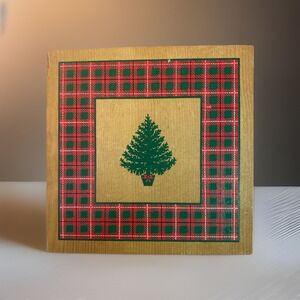6" Natural Wood Trinket Box Christmas Tree Square Keepsake‎ Box Decoration Plaid